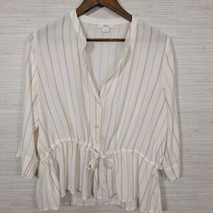 Monte The Label Cream Stripe Button Up Waist Tie 3/4 Sleeve Top Medium